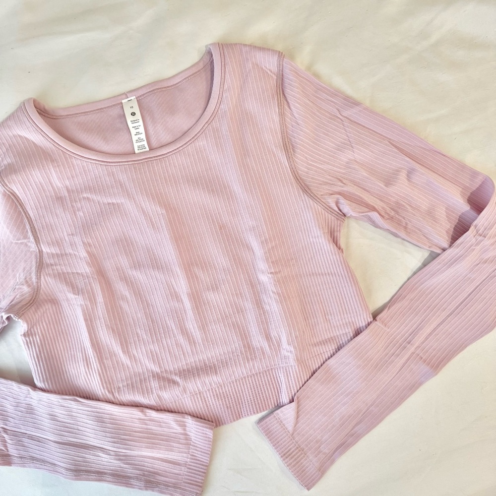 Pink Peony Lululemon Ribbed Long Sleeve Top